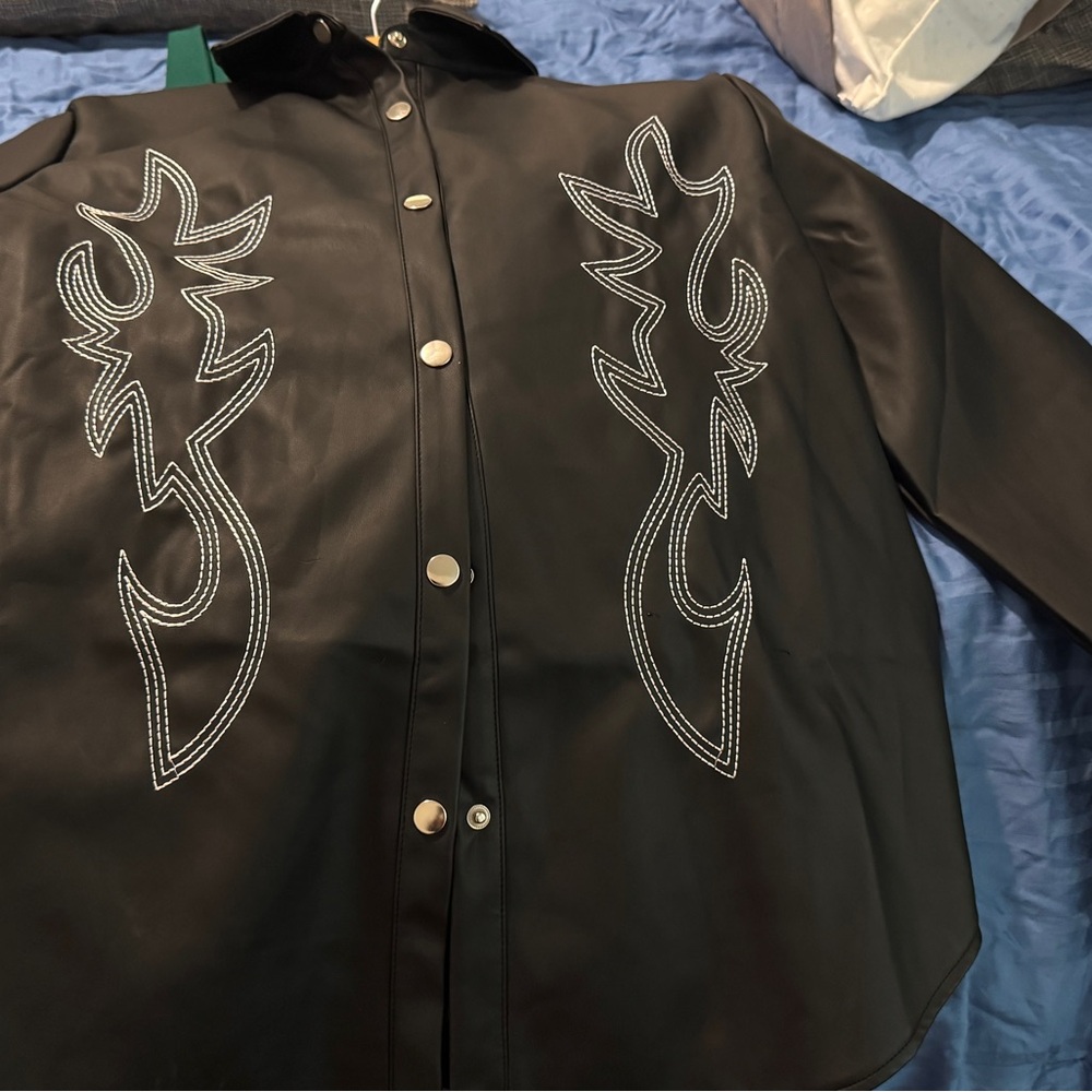 Black Embroidered Women's leather rodeo shirt